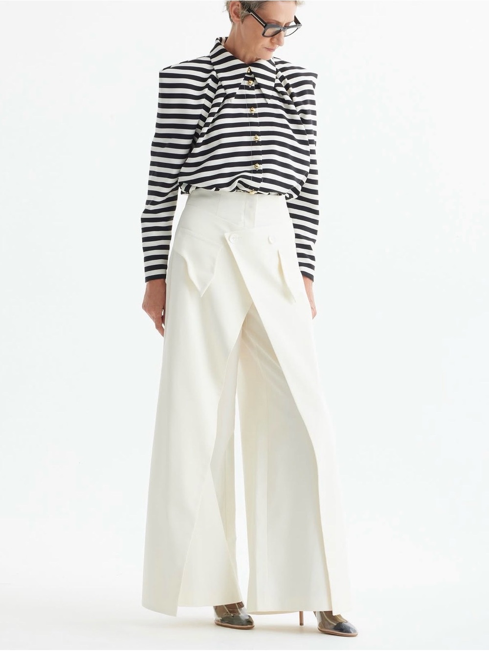 Julia Allert High-Waisted Wrap Trousers - White